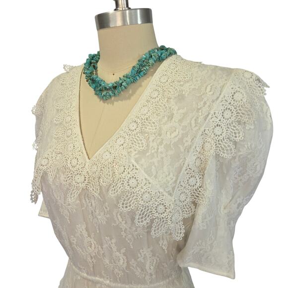 Gunne Sax White Lace Midi Dress Size 4 Vintage 80s Edwardian Romantic Wedding - Picture 8 of 12